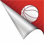 Basketball sports icon on vector peeled corner tab suitable for use in print, on websites, or in advertising materials.