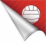 Volleyball sports icon on vector peeled corner tab suitable for use in print, on websites, or in advertising materials.