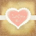 Beautiful greeting vintage Valentine`s card with pink heart. Vector, EPS10.