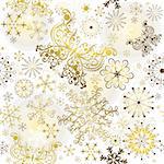 Seamless white christmas pattern with golden snowflakes and butterflies (vector)