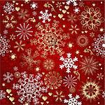 Christmas red seamless pattern with gold and white snowflakes (vector)