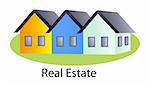 Vector icons of houses and text real estate isolated over white background