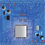 Electronic circuit board vector with chip, technology, microchip background