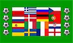 National team flags European football championship 2012. Flags from all 16 participating countries, sorted horizontally according to groups