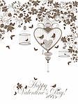 Stylish valentine background with decorative cages and birds.