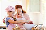 Mother and daughter preparing cookies together