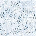 Winter seamless silver pattern with leaves and snowflakes (vector EPS 10)