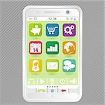 Mobile White Smartphone with icons, element for design, vector illustration