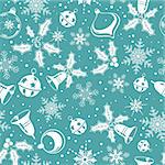 Christmas seamless background with snowflake, mistletoe, bell, element for design, vector illustration