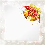 Christmas Frame with Blank Sheet of White Paper, Bell, mistletoe and Ribbon, vector illustration