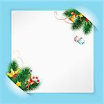 Christmas Frame with Sheet of White Paper for your Text or Photos, Mounted in Pockets with Bell and Fir Branches