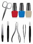 A set of tools and nail polish. Vector illustration.