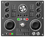 Mixing desk production sound or video desk console sliders, buttons, knobs and switches