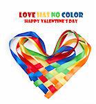 Heart made of intertwined colored ribbons. Symbol of love and Valentine's day