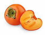 Ripe persimmon with cut isolated on white background