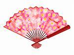 Chinese Folding Fan with Cherry Blossom Flowers in Spring Illustration Isolated on White Background