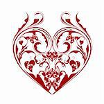 Valentines Day Heart with Butterflies and Foliage Leaf Scrolls Illustration Isolated on White Background