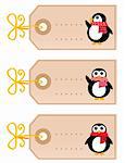 Retro christmas tags with Penguins. Vector cartoon Illustration