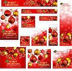Collection of Christmas banners with baubles and place for text. Vector illustration.