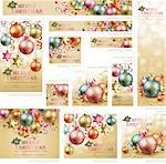 Collection of Christmas vintage banners with baubles and place for text. Vector illustration.