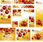 Collection of Christmas banners with baubles and place for text. Vector illustrations