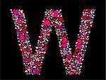 Letter W. Valentine alphabet set with heart. Vector font.