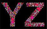 Letter Y, Z. Valentine alphabet set with heart. Vector font.