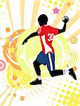 Handball player on grunge poster background, vector illustration