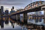 Hawthorne Bridge Across Willamette River with Portland Oregon Skyline Downtown Waterfront