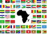 Collection of African flags with continent - vector