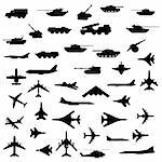 Vector set of aircraft, armored and guns.