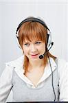 girl in headphones with a microphone. HotLine