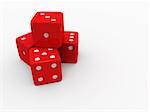 A stack / pile of red and white dice on a white background.