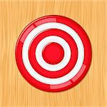 Red target on the wooden wall, vector eps10 illustration