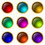 Set of web buttons with gems and golden frames. Eps10: contains transparency. Vector