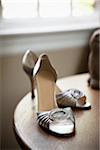 Silver High Heel Shoes on Table