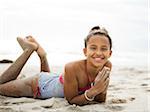 USA, California, Los Angeles, Portrait of girl (10-11) on beach