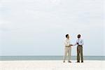 Deux hommes d'affaires, serrant la main sur la plage