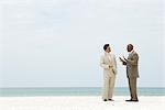 Homme d'affaires deux debout sur la plage de conversation