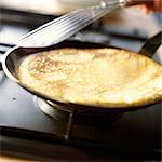 Close-up of crepe on a skillet