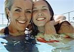 Close-up of woman and teenager in a pool.