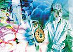 Arzt im Cyberspace, Gehirn ausgesetzt, digital Composite.