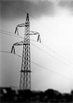 Power line, low angle view, b&w.