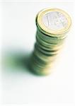 Stack of euro coins, elevated view, close-up