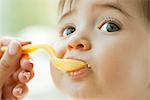 Infant being fed with a spoon