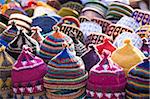 Display of handmade hats for sale in market in Rahba Kedima Square in the souks of Marrakech, Morocco, North Africa, Africa