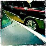 Abstract images of two classic American cars, Havana, Cuba, West Indies, Central America