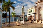 View across Plaza Mayor towards the tower of Iglesia y Convento de San Francisco, Trinidad, UNESCO World Heritage Site, Cuba, West Indies, Central America