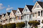 The famous Painted Ladies, well maintained old Victorian houses on Alamo Square, San Francisco, California, United States of America, North America