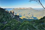 Die drei Schwestern und Mount Solitary, Blue Mountains, Blue Mountains Nationalpark, UNESCO Weltkulturerbe, New-South.Wales, Australien, Pazifik